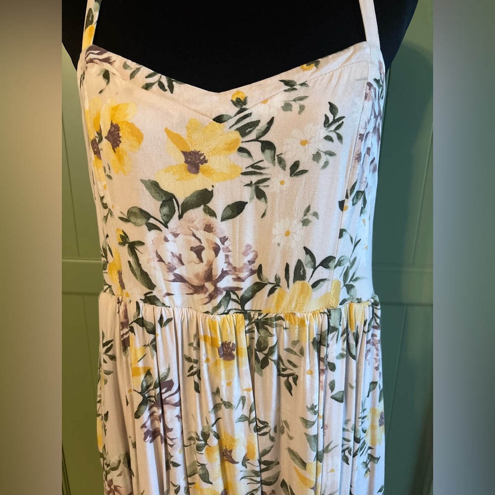 Torrid Ivory Floral Challis Midi Skater Sleeveless Dress - Picture 8 of 9